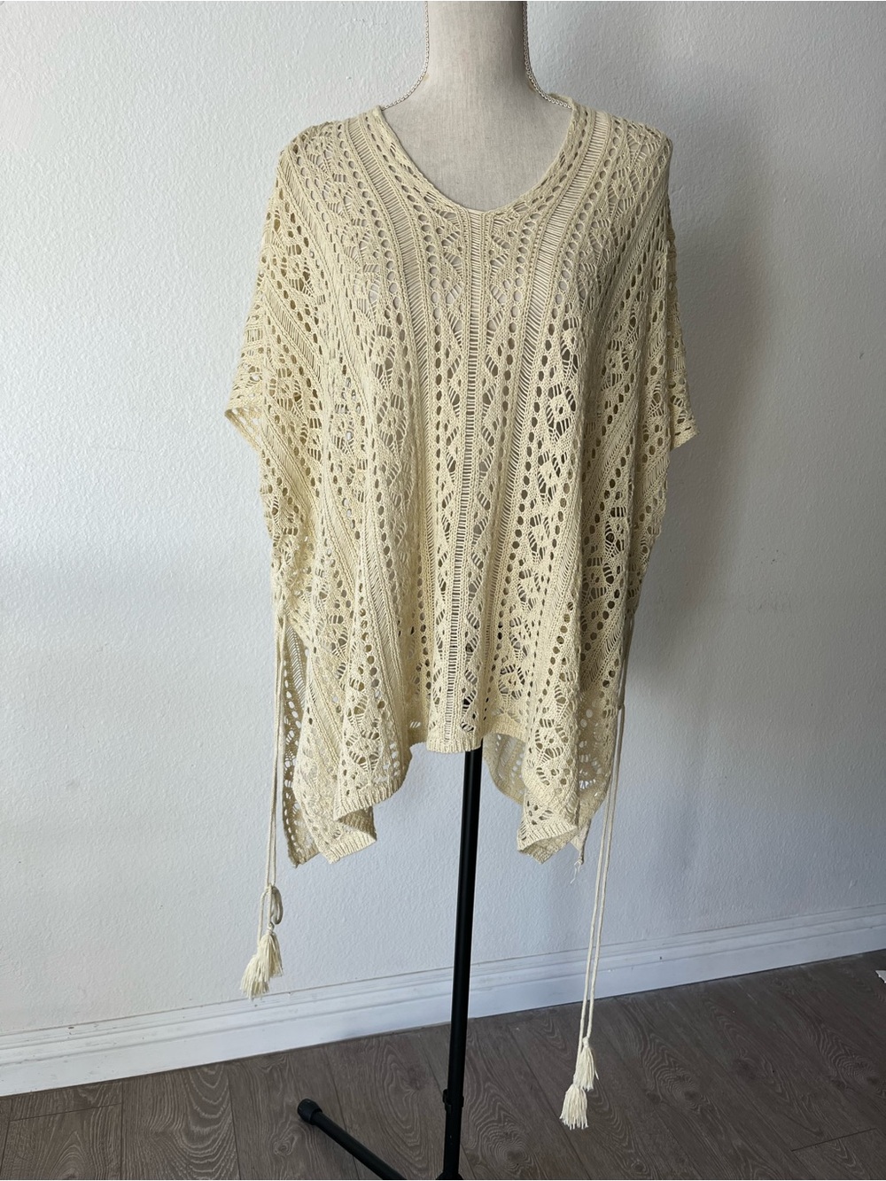 Crochet V-Neck Swim Coverup in Cream
